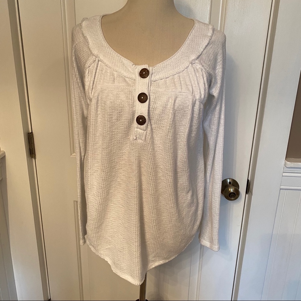 WE THE FREE TOP TEE WHITE WAFFLE LONG SLEEVE SCOOP NECK TUNIC Size XS